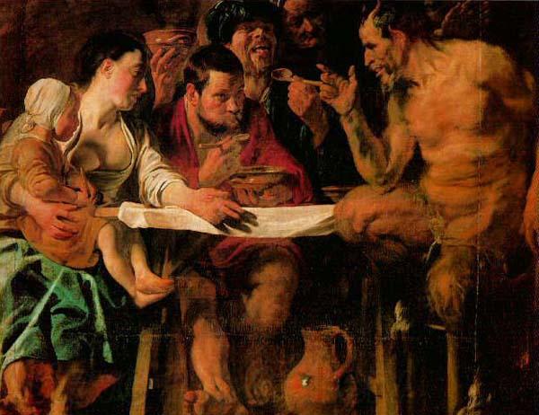 JORDAENS, Jacob : The Satyr and the Peasant Spain oil painting art